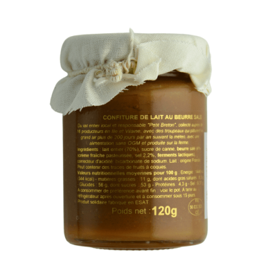 Etiquette descriptive des ingrédients du pot de confiture de lait au beurre salé